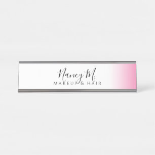 Modern minimal gradient pink white makeup & hair  desk name plate