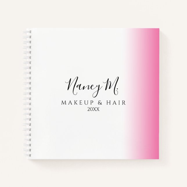 Modern minimal gradient pink white makeup & hair notebook (Front)