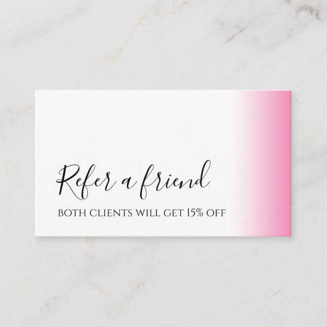 Modern minimal gradient pink white makeup & hair  referral card (Front)