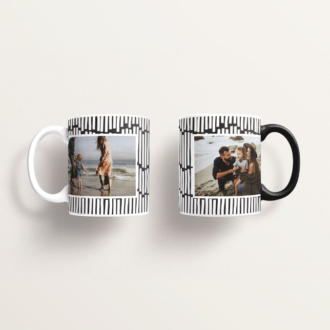 Modern minimal graphic 2 photo black and white coffee mug (Creator Uploaded)
