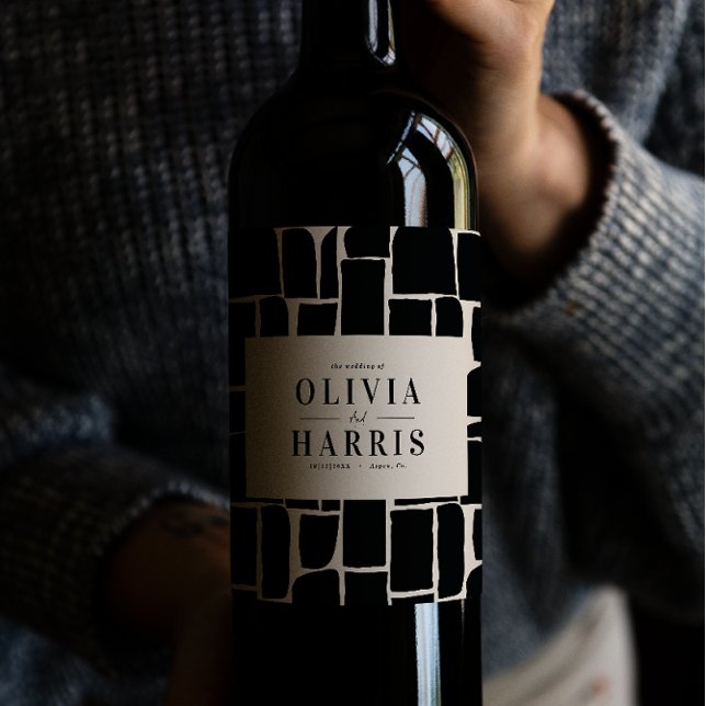 Modern minimal graphic black & white party favour wine label (Creator Uploaded)