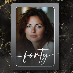 Modern Minimal Gray Photo Fortieth Birthday