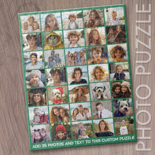 Modern Minimal Green - 35 Photo Collage Grid Jigsaw Puzzle