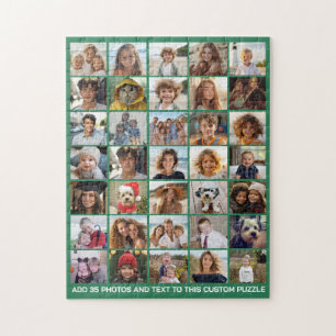 Modern Minimal Green - 35 Photo Collage Grid Jigsaw Puzzle