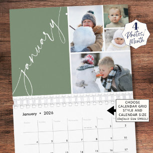 Modern Minimal Green 4 Photos Per Month Calendar
