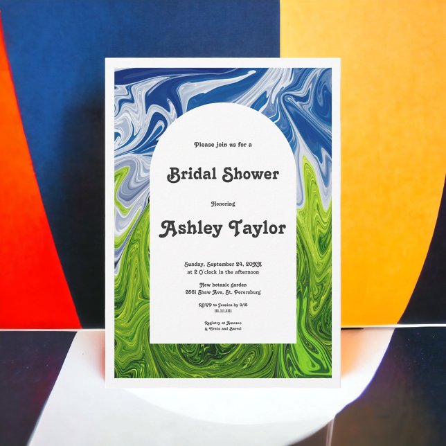 Modern Minimal Green Blue Abstract Bridal Shower Invitation (Creator Uploaded)