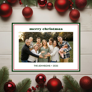 Modern Minimal Green Border Photo Holiday Card