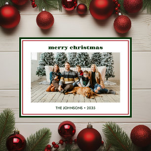 Modern Minimal Green Border Photo Holiday Card