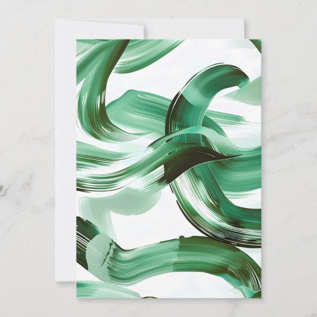 Modern Minimal Green Brush Strokes Abstract Announcement (Front)