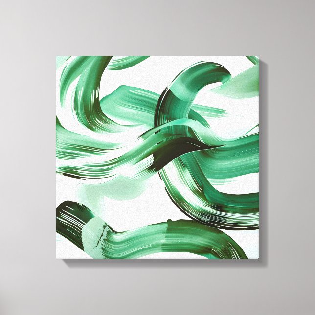 Modern Minimal Green Brush Strokes Abstract Canvas Print (Front)
