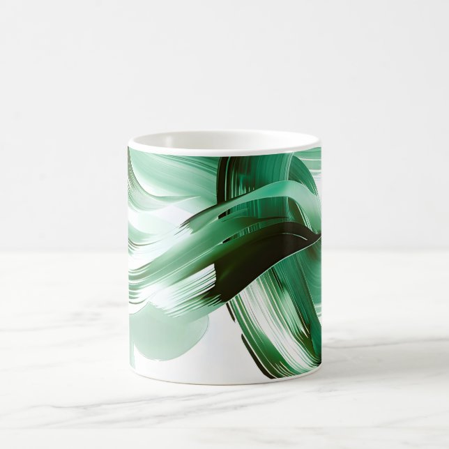 Modern Minimal Green Brush Strokes Abstract Coffee Mug (Center)