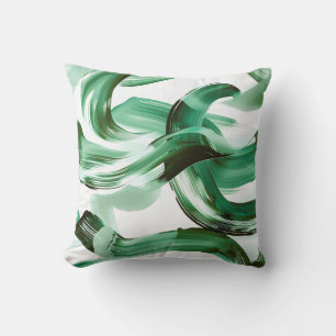 Modern Minimal Green Brush Strokes Abstract Cushion