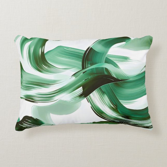 Modern Minimal Green Brush Strokes Abstract Decorative Cushion (Front)
