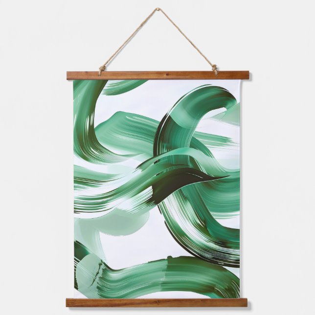 Modern Minimal Green Brush Strokes Abstract Hanging Tapestry (Front)