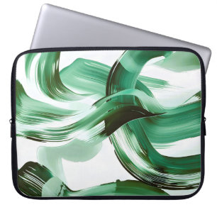 Modern Minimal Green Brush Strokes Abstract Laptop Sleeve