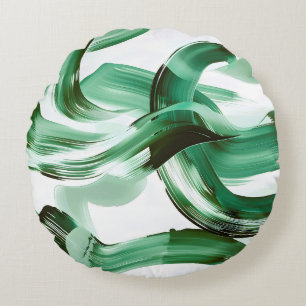 Modern Minimal Green Brush Strokes Abstract Round Cushion