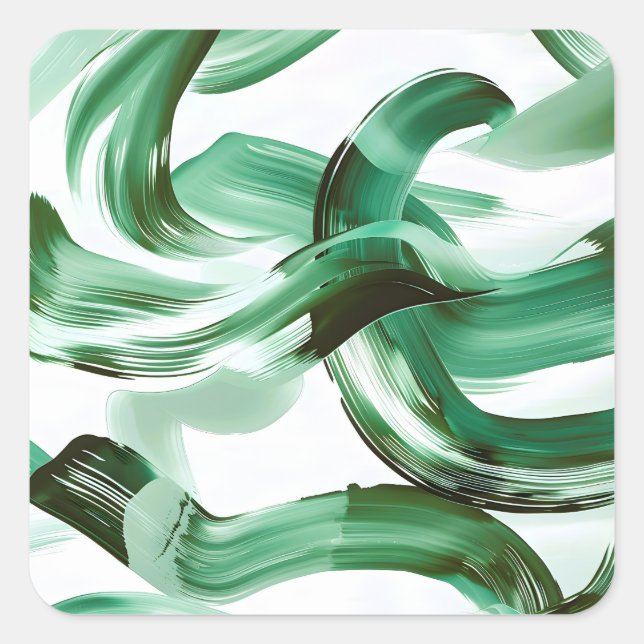 Modern Minimal Green Brush Strokes Abstract Square Sticker (Front)