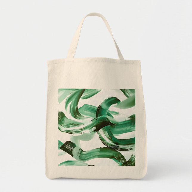 Modern Minimal Green Brush Strokes Abstract Tote Bag (Front)