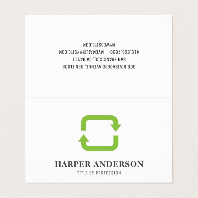 Modern Minimal Green Eco Recycle Professional Business Card (Outside Unfolded)