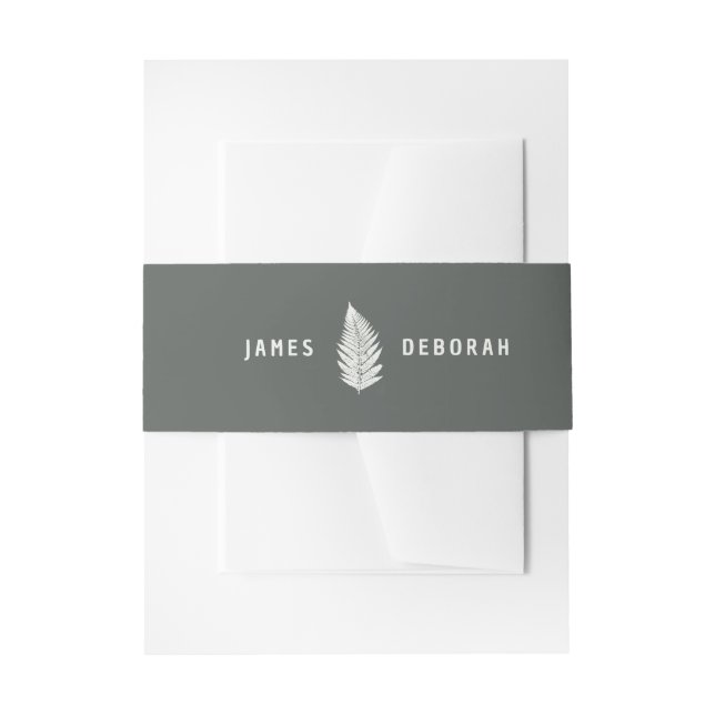 Modern Minimal Green Fern Woodland Names Wedding Invitation Belly Band (Front Example)