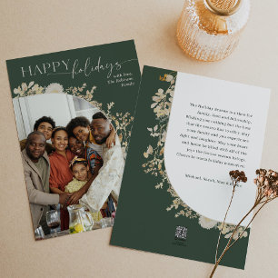 Modern Minimal Green Floral Arch Photo Holiday Card