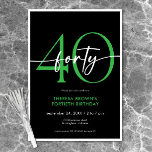 Modern Minimal Green Forty Script Birthday Invitation