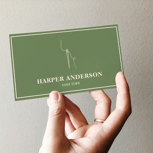 Modern Minimal Green Hand Sewing Professional Business Card (Creator Uploaded)
