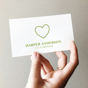 Modern Minimal Green Heart Eco Professional Business Card