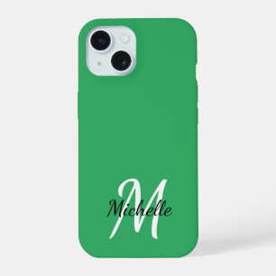 Modern Minimal Green Monogram Initial iPhone 15 Case