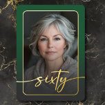 Modern Minimal Green Photo Sixtieth Birthday<br><div class="desc">Celebrate in quiet, elegant style with this simple, modern sixtieth birthday party invitation—designed with a style that's all about you. Featuring your favourite photo in a rounded rectangle shape beneath a softly darkened overlay and edged in real foil. A real foil modern script "sixty" stretches across the front and captures...</div>