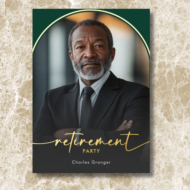 Modern Minimal Green Retirement Party (Modern Minimal Green Retirement Party Foil Invitation)