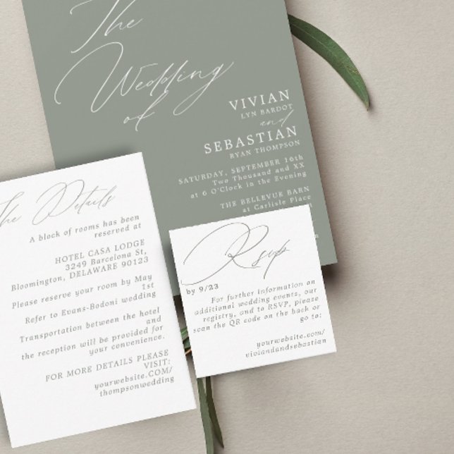 Modern Minimal Green Sage RSVP QR Code Card (Creator Uploaded)