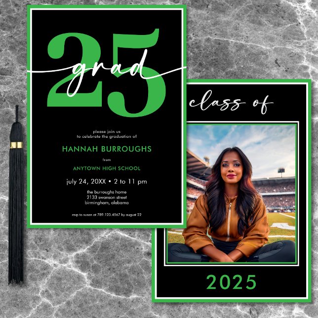 Modern Minimal Green Script Graduation Party Invitation (Modern Minimal Green Script Graduation Party Invitation)