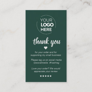 Modern Minimal Green Thank You Supporting Small Business Card