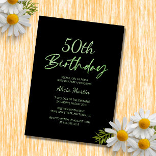 Modern & Minimal Green Typography Black Birthday Invitation