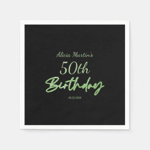 Modern & Minimal Green Typography Black Birthday Napkin