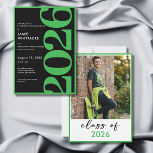 Modern Minimal Green Typography Graduation Party Invitation