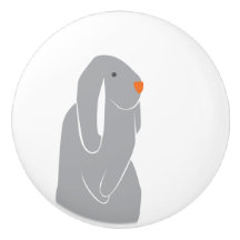 Modern Minimal Grey Bunny Ceramic Pull Knob