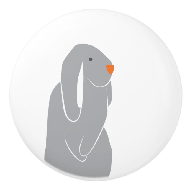 Modern Minimal Grey Bunny Ceramic Pull Knob (Front)