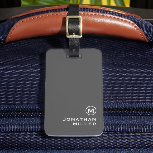 Modern Minimal Grey Monogram Luggage Tag (Front Insitu 2)