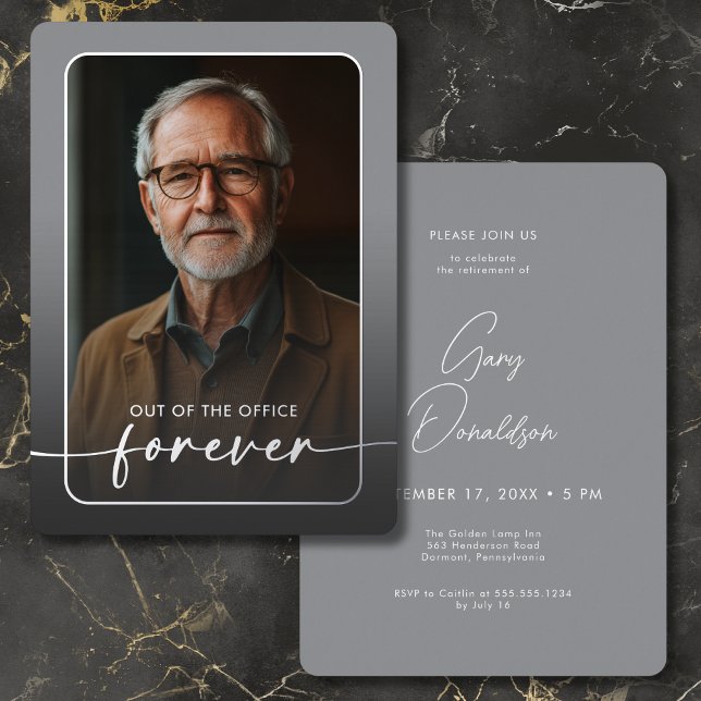 Modern Minimal Grey Photo Retirement Party (Modern Minimal Gray Photo Retirement Party Foil Invitation)