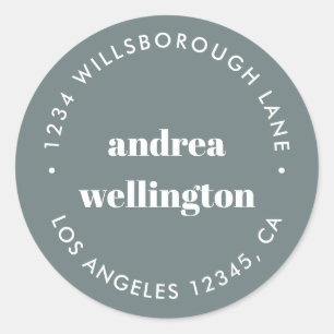 Modern Minimal Grey Typography Return Address Classic Round Sticker