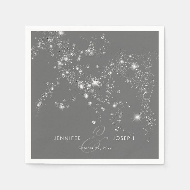 Modern Minimal Grey & White Glam Diamonds Napkin (Front)