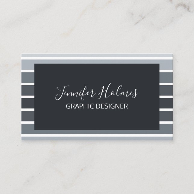 Modern Minimal Grey White Stripes  Business Card (Front)