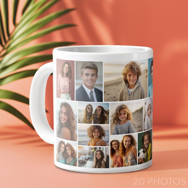 Modern Minimal Grid - 20 Photo Collage Large Coffee Mug (Custom Photo Collage Mug)