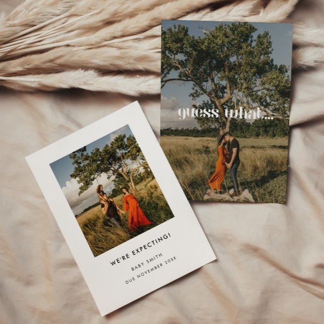 Modern Minimal 'Guess What' 2 Photo Pregnancy Announcement (Creator Uploaded)