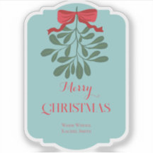 Modern minimal hand drawn leaves red bow christmas