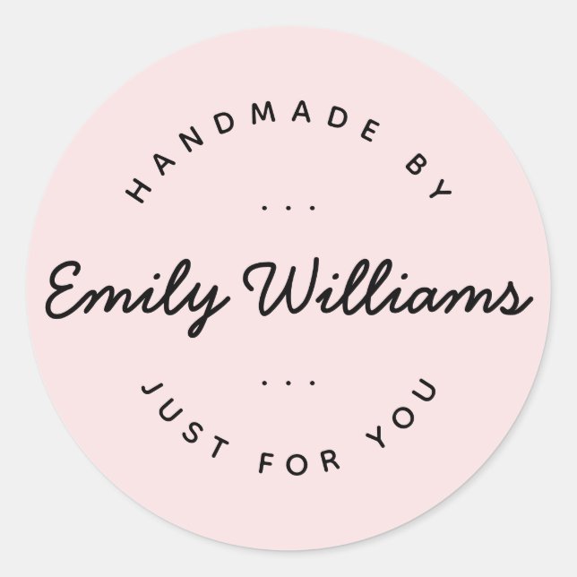 Modern Minimal Handmade By Script Business  Classic Round Sticker (Front)