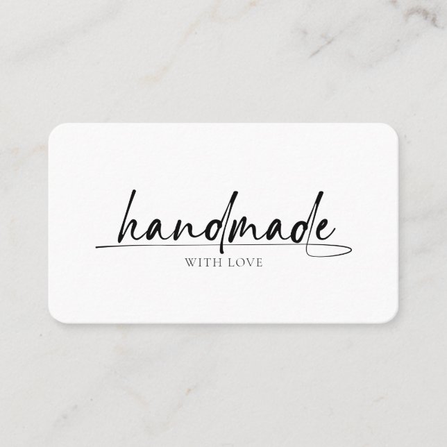 Modern Minimal Handmade With Love Script Logo Business Card (Front)