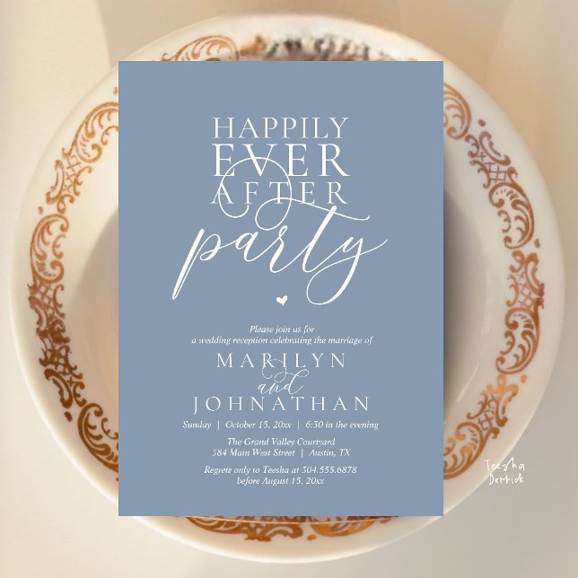 Modern Minimal Happily Ever After Party Reception Invitation (Modern Minimal Happily Ever After Party Reception Invitation Card in Dusty Blue)